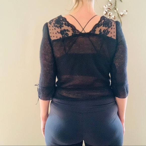 Free People Black Sweater with Lace Yoke - Picture 4 of 6